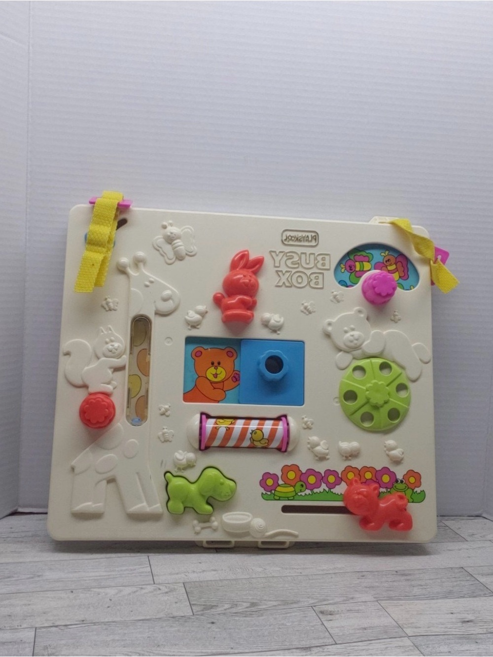 Vintage playskool Busy Box Activity Panel - White with Multicolor Play Pieces